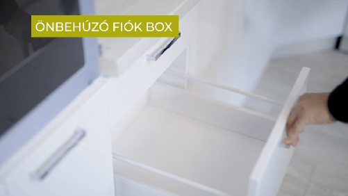 Kárai Bútor - Püspökladány - Önbehúzó fiók box az Antónia konyhabútorban